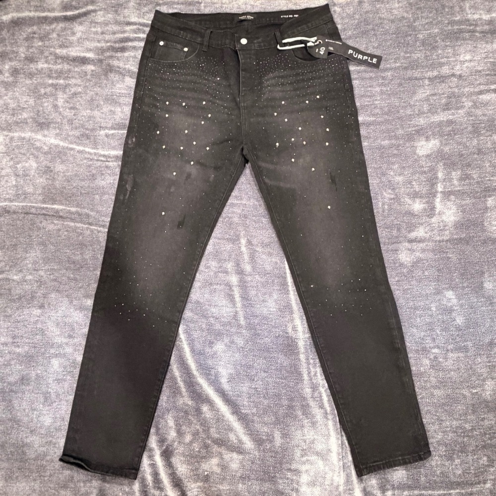 Purple Brand P001 Black Rhinestone Skull Stud Skinny Jeans Mens Size 40 NWT
